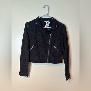 Kirra Black Cropped Lace Moto Jacket EUC